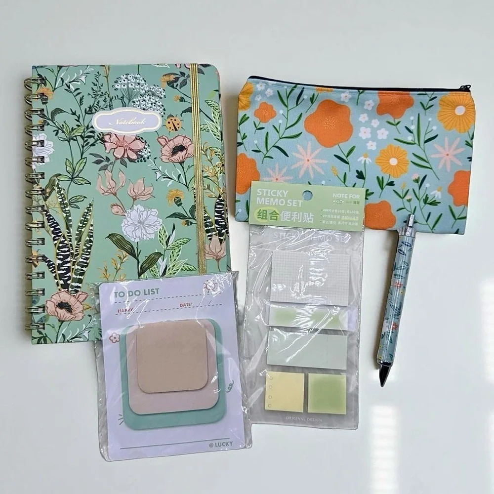 The Notebook Hardcover Floral Stationary Set Green Floral Theme
